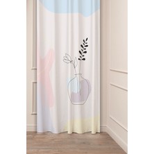 Greendecor Bohem Vazo Çiçek Yaprak Desenli Özel Tasarım Dijital Baskılı (Tek Kanat) Soft Modern Şık Fon Perde