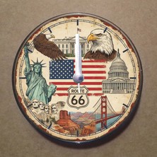 Bsb Amerika Temalı Magnet Saat Buzdolabı Süsü Duvar Saati 10,5cm MS3001