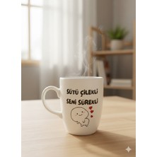 Palto Tasarım Sütü Çilekli Seni Sürekli Krem Oval Kupa - Hediyelik Kupa Fincan Mug