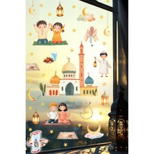 Msticker Çift Taraflı Ramazan Ayı Cam Sticker Seti | Çocuklar Için Eğitici Ramazan Pencere Süsü ve 74 Parça
