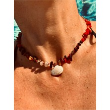 CAPO By Aytaç Yamaç Istiridye Detaylı Kırmızı Ipli Doğaltaş Çakra Kadın Kolye