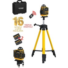 Power Black Pro 16 Köşe Yeşil Lazer Hizalama Terazi 360° Mıknatıslı Çantalı Otomatik Hizalama Metre
