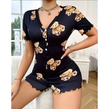 Orıella Lacivert Ayıcıklı  Kısa Tulum Gecelik