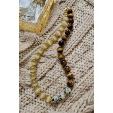 CAPO By Aytaç Yamaç Kaplan Gözü & Dalmaçyalı Taş Detaylı Doğal Taş Kolye | Minimal Şık Kadın Kolye | Günlük & Özel Gün