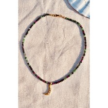 CAPO By Aytaç Yamaç Kök Yakut Zoisit Taşlı Altın Kaplama Gümüş Ay Hilal Kadın Kolye