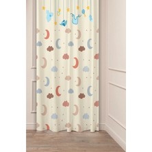 Greendecor Ay Bulut Yıldız Baby Özel Tasarım Desenli Dijital Baskılı (Tek Kanat) Çocuk Odası Modern Fon Perde