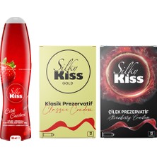 Silky Kiss Özel Geceler Set 4 – Çilek Kayganlaştırıcı Jel,  Yakın Temas ve Gold Prezervatif