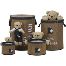 Arow 4 Lü Yuvarlak Bambu Sepet Takımı (Ayıcıklı)-Oyuncak Sepeti/ Düzenleyici