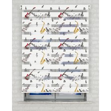 BRIGHTCOVER Saksafon ve Notalar Baskılı Zebra Perde - Gece Gündüz - Genç Odası Perdesi | Kokusuz Mürekkeple Basılmış  Zebra Perdeler ile Sende Tarzını Yansıt! | 1 Dakikada Pratik Montaj