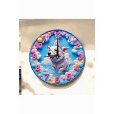 AA Shop Köpek Hayvan Renkli Baskı Desenli Sayılı Hediyelik Ahşap Sessiz Tablo Duvar Saati 710