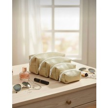 Krem Renkli 4'lü Makyaj Çantası