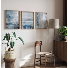 Pam Studio Mavi Gri Tonlarında Soyut 3’lü Tablo Seti – Modern Deniz Esintili Duvar Dekoru