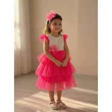Lily & Co. Pembe Tokalı Pullu Kız Çocuk Elbisesi