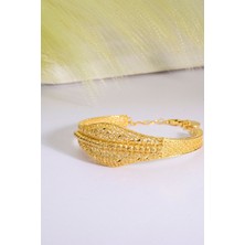 22 Ayar Altın Kaplama Dorika Işlemeli Elişi 925 Ayar Gümüş Tül Bilezik