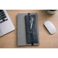 Syaze Füme Suni Deri Lastikli Defter Üzeri Kalemlik – Fermuarlı Minimal Kalem Çantası