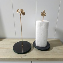 Ecay Mermer Ürünleri Siyah Yuvarlak Mermer Altın Kuş Aksesuarlı Dekoratif Rulo Kağıt Havluluk