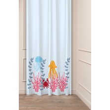 Greendecor Okyanus Su Ahtapot Yengeç Deniz Bohem Deseneli Özel Tasarım Dijital Baskılı (Tek Kanat) Fon Perde