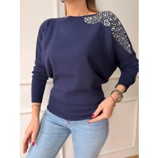 Size Özgü Lacivert Omuz Taşlı Triko