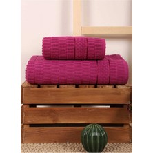 Mira Home 2 Parça Banyo Havlu Takımı %100 Pamuklu Çubuk Desen Vişne