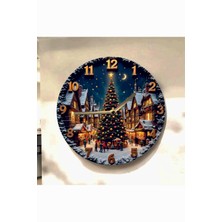 AA Shop Yılbaşı Ağacı Renkli Baskı Desenli Sayılı Hediyelik Ahşap Sessiz Tablo Duvar Saati 655