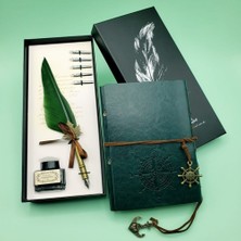 Homevia  Deri Defter ve Tüylü Mürekkepli Kalem Seti