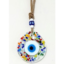 Homevia Gökkuşağı Renklerinde Nazar Boncuklu Damla Model Şeffaf Cam Duvar Süsü