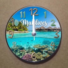 Bsb Maldivler Temalı Magnet Saat Buzdolabı Süsü Duvar Saati 10,5cm MS3008
