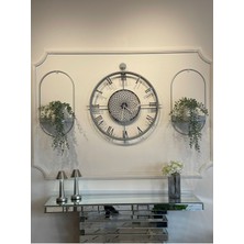 MetaQuartz Aksesuar Chakra Roma (Gümüş) Full Çelik Roma Rakamlı (Pilli Led) Modern (Mobilya) Duvar Saati