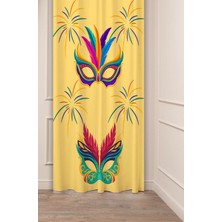 Greendecor Maske Renkli Mandala Canlı Boya Gizli Insan Desenli Dijital Baskılı (Tek Kanat) Modern Fon Perde