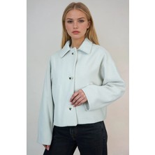 Ohepmoda Oversize Desenli Kadın Kısa Kaşe Kaban