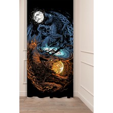 Greendecor Hati Sköll Kurt Iskandinav Metodolojisi Baskılı Fon Perde (Tek Kanat) Pagan Viking Kurtları Perde