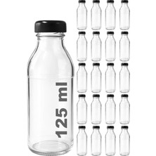 Afracam 125 ml Şeffaf Derin Siyah Metal Kapaklı Cam Şişe 125 cc Meşrubat Şişesi Deep 20 Adet