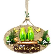Homevia Yeşil Kuşlu Welcome Yazılı El Yapımı Kapı Süsü