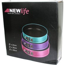 Go İthalat 3 Parça  Yuvarlak - Renkli Kelepçeli Metal Kek Kalıp 24-26-28CM (5440)