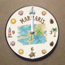 Bsb Marmaris Temalı Magnet Saat Buzdolabı Süsü Duvar Saati 10,5cm MS2037