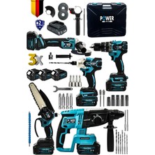 Power Black 5li Set Kömürsüz Motor 3x Akü Taşlama Somun Sıkma Kırıcı Delici Matkap & Dal Budama Testere Makinesi