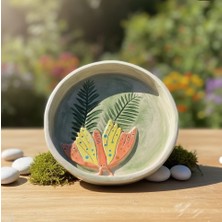 C&On Design El Yapımı Seramik - Kabartma Kelebek ve Yaprak Desenli Dekoratif Çini Tabak - Boho Ev Dekoru -