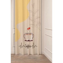 Greendecor Coffe Time Espresso Latte Kahve Zamanı Bohem Desenli Özel Tasarım Dijital Baskılı Şık Tarz Fon Perde