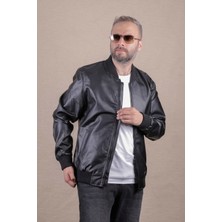 Ohepmoda Ribana Detaylı Düz Erkek Deri Ceket