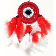 Homevia Kırmızı ve Beyaz Kuş Tüylü Dream Catcher El Yapımı Mini Duvar Süsü