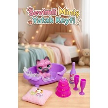 Craftivio Sevimli Miniş Köpek Figürlü Yatak Odası Oyun Seti - Aksesuarlı Pasta ve Yataklı Oyuncak