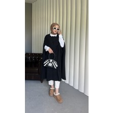 Nsade Düğme Detaylı Kışlık Tasarım Astarsız Şık Panço