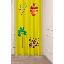 Greendecor Antik Vazo Mısır Piramit Palmiye Özel Tasarım Desenli Dijital Baskılı (Tek Kanat) Modern Fon Perde
