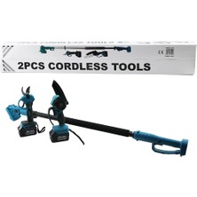 Go İthalat Bn-5 Cordless Tools LTJ-6A Zz-01 2 Pcs Set 6&amp;quot; Budama Dal Kesme Testere=şarjlı--Yağsız - Zincirli + Şarjlı Bağ Makası Teleskopik Uzayan Metal SAP=120--195CM (5468)