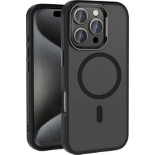 Apple iPhone 16 Pro Kılıf Magsafe Şarj Özellikli Parlak Kamera Çerçeveli Stsr Kost Kapak-Siyah