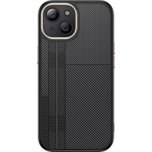 iPhone 15 Kılıf M-Safe Şarj Özellikli Karbon Fiber Görünümlü Stsr Antina Kapak - Siyah-Gri