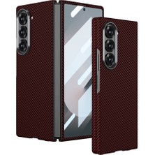 Galaxy Z Fold 6 Kılıf Kamera Korumalı Karbon Fiber Tasarımlı Arka Yüzey Stsr Kıpta Karbon Kapak-Kırm