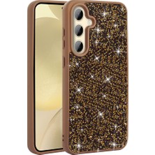 Galaxy S25 Plus Kılıf Parlak Taşlı Tasarım Stsr Pırlanta Kapak - Gold