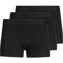 Jack & Jones Erkek Logo Detaylı 3'lü Boxer Paketi Siyah Pamuk-Elastan Konforlu Paça