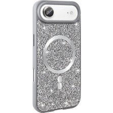 StilStoreTr iPhone 17 Air Kılıf Pırlanta Tasarımlı M-Safe Şarj Özellikli Zore Mozaik Silikon Kapak - Titanyum-Gr